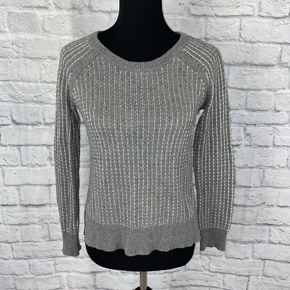 a.n.a Sweaters - a.n.a. Long sleeve sweater w/stripe stitching, grey/white sz XS